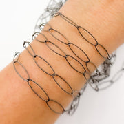Oxidized Sterling Silver Diamond Cut Oval Link Chain